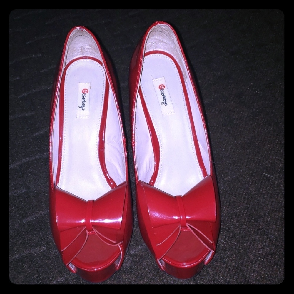 Red peep toe heels